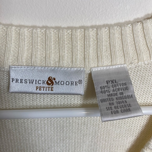 Preswick and Moore V Neck White Button Up Cardigan Classic Size Petite XL Preppy - Picture 3 of 9